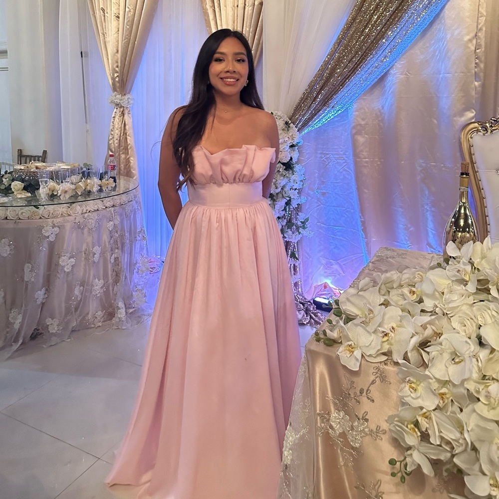 Antonio Melani Strapless Ruffled A-Line Gown Maxi Pink Dress